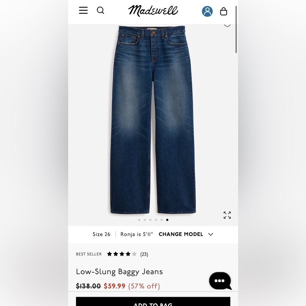 Madewell Low-Slung Baggy Jeans in Moffat Wash- NWT!!